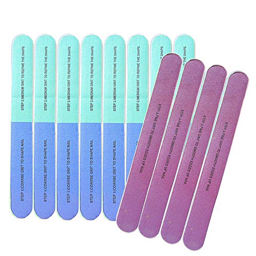 Nail File, 12 Pcs Nail Files and Buffers 7 Steps Washable Emery Boards for Nails Professional Manicure Tools, Makeup Essential