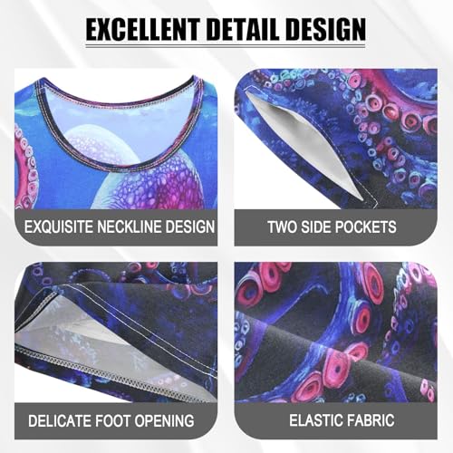 ALAZA Dark Red Octopus Ocean Pajamas Set Short Sleeve Cotton Sleepwear Summer Pjs 2 Piece 5-14Y4