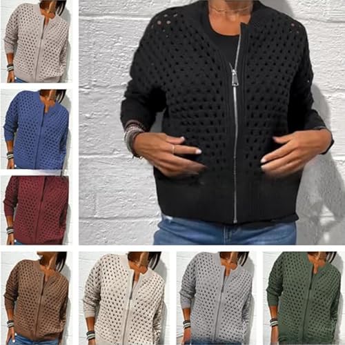 Womens Zip Up Crochet Cardigan Sweater, Women's Casual Hollow Knitwear Zipper Jacket, Fishnet Knit Shrugs Sweater Jacket2