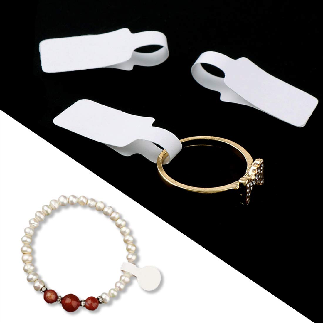 Hwtcjx 200 stuks prijslabels, prijslabels hanger, prijsetiketten, hangetiketten klein, kraftpapier prijs hanger met elastische snoer voor kleding sieraden display, 25 x 45 mm (Wit
