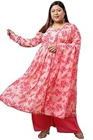 XL LOVE - By Janasya Women's Plus Size Peach Georgette Kurta With Flared Palazzo and Dupatta(PJ0449-KR-PP-6XL)
