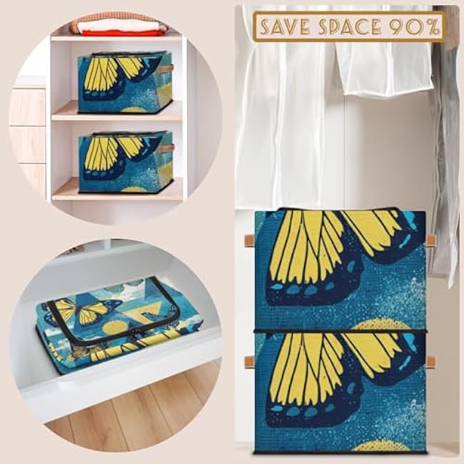 Storage Baskets with Lid Butterfly Cartoon Storage Bins Storage Box Collapsible Canvas Closet Shelf Basket Toy Book Clothes Organizer 1 pack