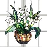 Pzuryhg Lily of Valley Decor - Artificial Flower Pot Window Display, Hanging Floral Wall Art with Sun Catcher Chain Accent, Realistic Silk Plant Arrangement Feature, Ideal for Porch Kitchen Garden