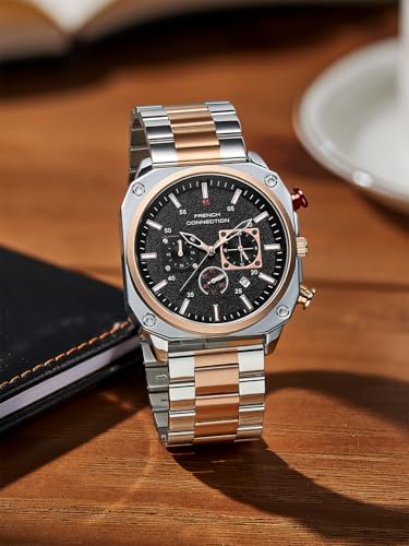 Image of French Connection Chronexis Two Tone Stainless Steel Watch for Men - FCB19RTM