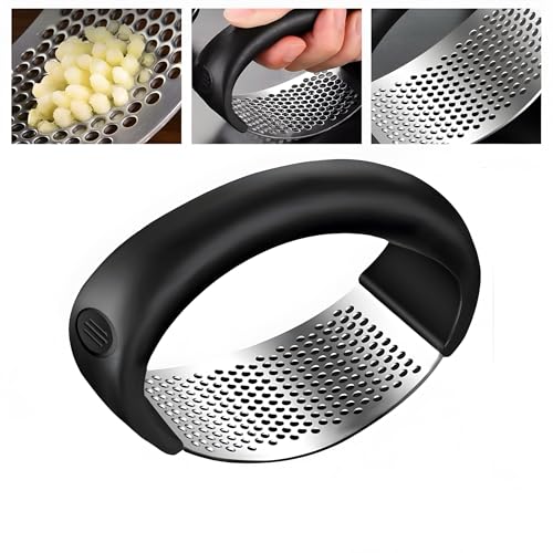 Stainless Steel Garlic Press - Manual Crusher & Mincer with Ergonomic Handle for Easy Cleaning - Essential Kitchen Tool for Chopping & Mincing Garlic, Best Home Cooking Gadget