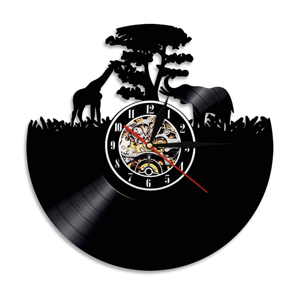 Horloge murale girafe en vinyle, le cadeau amusant pour toute la famille