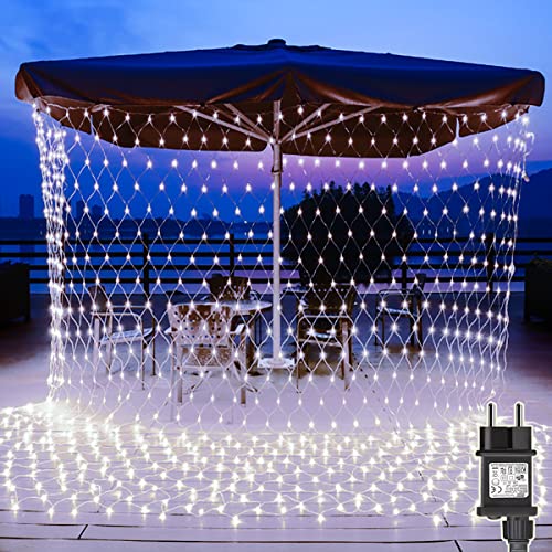yowin Filet Lumineux Noël 3m x 2m 204 LED Guirlande Lumineuse Filet Alimenta Secteur, 8 Modes Filet Lumineux Noël Exterieur Étanche Rideau Lumineux Pour Jardin Fenêtre Décorations - Blanc Froid