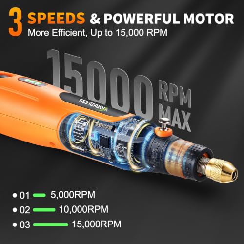 Image of Rotary Tool Kit Cordless 4V W / 105pcs Accessories, 3-Speed, USB-C | Orange Electric Mini Power Rotary Tool Max 15000RPM Battery Power & Charging for Polishing, Grinding, Cutting, Engraving