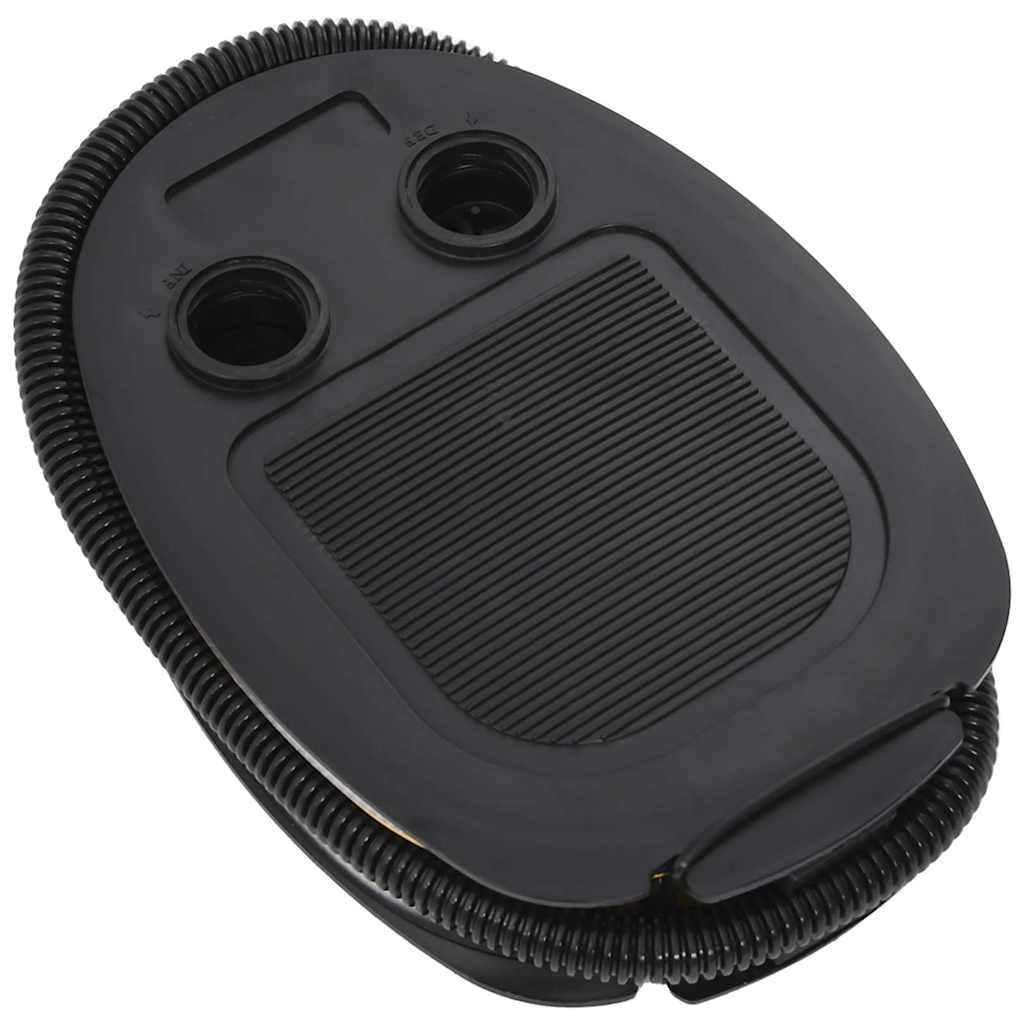 Pompka nożna 26 x 18 cm wykonana z wytrzymałego polipropylenu (PP) i PE w kolorze szarym i żółtym, ze ściśliwym wzornictwem i długością węża 135 cm, idealna do pompowania mat do jogi, łóżek