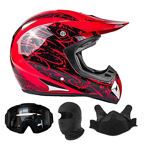 Adult Snocross Snowmobile Helmet & Goggle Breath Box Combo - Red, Matte Black (XL)