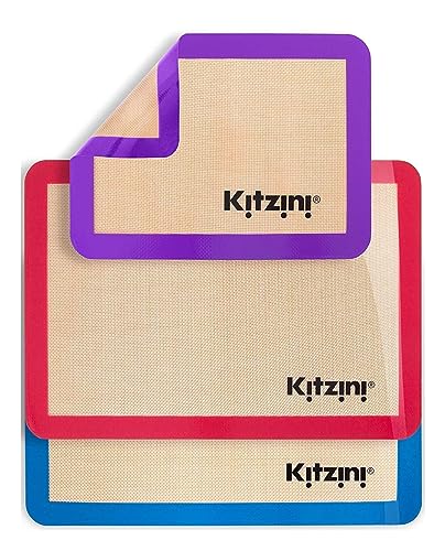 Lot de 3 Tapis de Cuisson en Silicone Sans BPA, 41x29 et 29x21 cm - Tapis Antiadhérent, Feuilles Professionnelles Réutilisables pour Four et Micro-Onde - Biscuits, Macarons, Pain - 3000 Utilisations