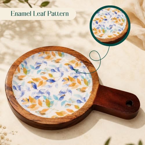 Image of Leaf Me Alone Serving Board with Enamel Finish | Handcrafted Wooden Snack & Charcuterie Serving Board for Appetizers, Desserts & Table Decor | Food Safe