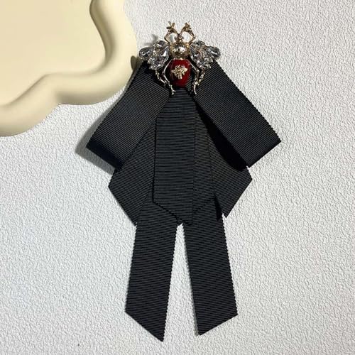 Image of Vintage alloy black bow Bee Brooch preppy ribbon bow tie for men and women