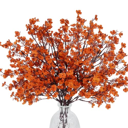 6Pcs Orange Babys Breath Artificial Flowers Fall Flower Stems for Vases