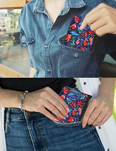 Calormixs Women's Id Case Zipper Wallet Card Holder With Lanyard Interlayer Pocket Key Coin Pouch Keychain Purse Neoprene Wristlet Wallet Floral Print(Jungle Night) #TOP3