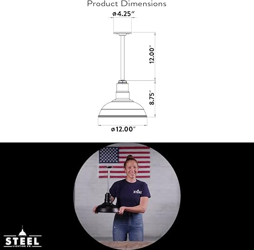 Miniatura 8 de Steel Lighting Co. El Segundo - Lámpara de granero  Colgante montado en el techo  Cúpula de 12 pulgadas  Montaje empotrado  Luz de granja de acero