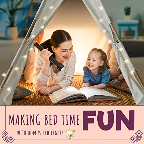 Orian Toys Teepee Tent for Kids: Child’s Indoor Outdoor Canvas Fairytale Tipi Playroom, LED Star Lights, Easy Assembly, 59 by 45 Inches, Ages 3+