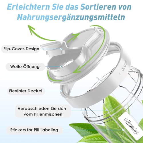 Tablettenbox 7 Tage Morgens Mittags Abends | Rund mit 7 Großen Fächern & Anti-Verwechslungs-Design | Breite Öffnung, BPA-frei & Tragbar | Für Medikamente, Vitamine, Fischöl usw (Grau)