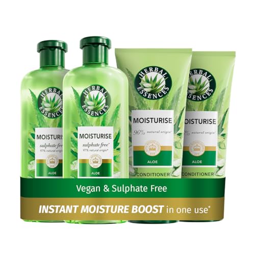 Herbal Essences Sulphate Free Shampoo and Conditioner Set For Dry Hair Including Curly and Wavy, Hydrate, Cleanse and Nourish, Sulfate Free & Vegan, VALUE PACK, 2x350ml Shampoo, 2x 250ml Conditioner