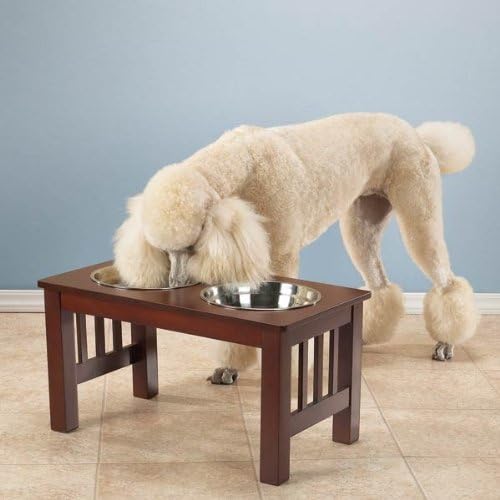 Pet Studio 3-Quart Wooden Mission Raised Pet Diner with Stainless Steel Bowls, Cherry