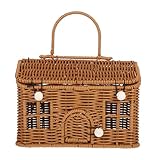Housoutil Geflochtener Picknickkorb Hausförmig Leichter Aufbewahrungskorb mit Deckel Vintage Eleganter Korb für Hochzeiten und Picknicks für Junge Mädchen