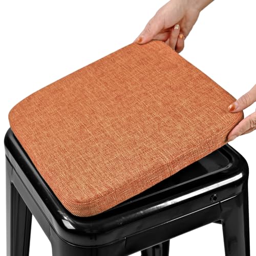 Image of BUYUE Friendly Woven Fabric Magnetic Bar Stool Cushion 1 Piece, Enhanced Anti-Slip Breathable Small Chair Seat Pad for Cafe Bistro Stackable Metal Stool (Square, Orange, 1)