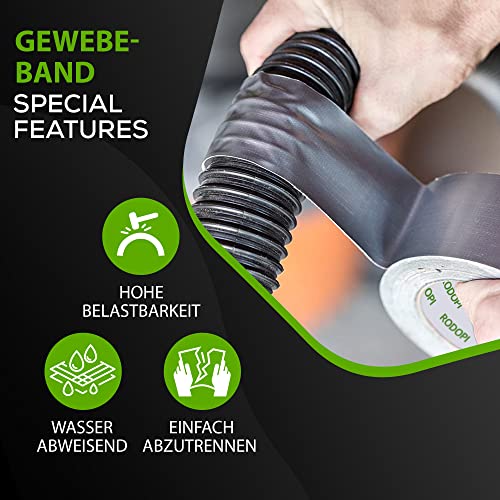 Foto von RODOPI Panzertape FixGrip 50mm x 50m Gewebeband Silber Schwarz Weiß Panzerband extra stark Gewebeklebeband Stärke 0,15mm Gaffa Tape Duct Tape wasserfest (1 Rolle, Silber)