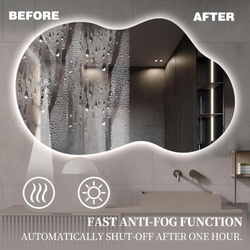 Image of Alfa Design Bathroom LED Mirror, 20''x30'' Asymmetrical Cloud Mirror, 3 Color with Anti-Fog Glass, IP54 Waterproof