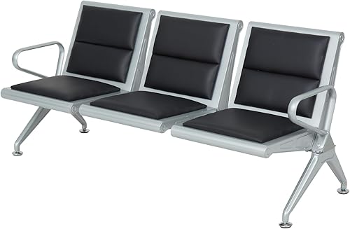 kinbor Muebles de sala de espera de 3 asientos, sillas de recepción de piel sintética, sillas de invitados de oficina, sillas de sala de