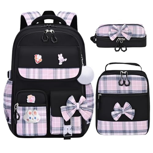 Girls Backpack,Kids School Backpack With Lunch Box Pencil Case Set,Cute Childrens Schoolbag For Girls