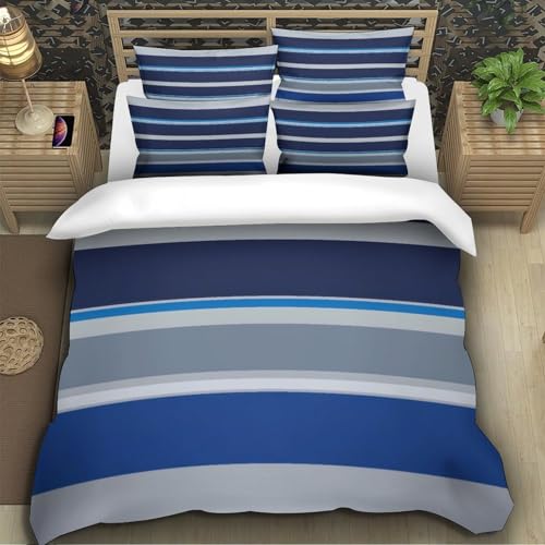Housse de couette bleu rayée en microfibre 135x200 cm pour lit simple - 5