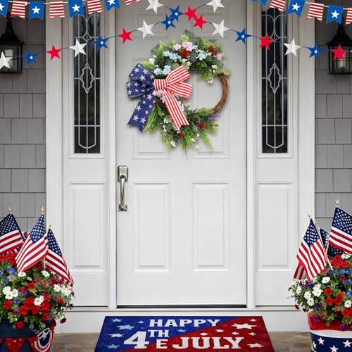 Suncalla Patriotic Wreath for Front Door Red White Blue Flowers Outdoor 250th Anniversary 4th of July American Flag Bow Wreath for Independence Day Memorial Day Inside Outside Home Decor by Suncalla - Used condition - Image 5