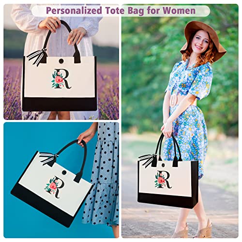 Image of Initial Canvas Tote Bag, Monogrammed Tote Bags Suitable for Mother's Day Wedding Beach
