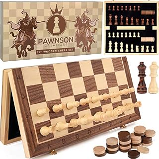Magnetic Wooden Chess Checkers Set for Kids and Adults – 15” Staunton Chess
