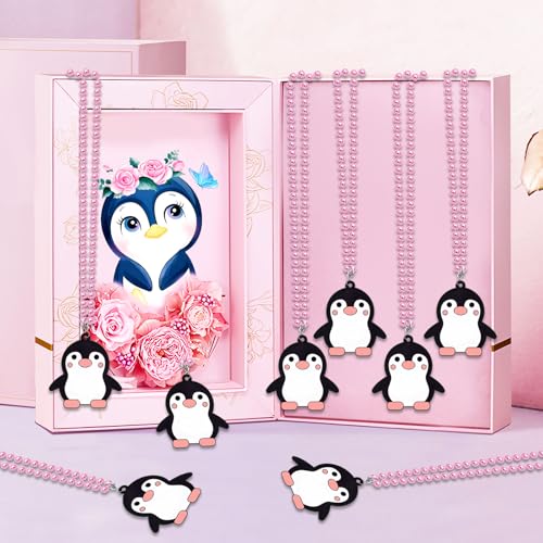 Image of 24 Pack Penguin Necklace Party Favors for Skating Themed Party, Birthday Goodie Bag Filler, Wedding, Engagement, Bridal Shower, Carnival,Photography Props, Home Decorations, pink