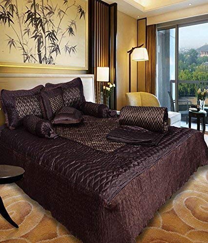 LushHavenDecorSilk Bedding Set with 1 Bedsheet, 2 Pillow Covers with Filled Cushion and Bolsters and 1 Ac Comforter (Brown) - Set of 8 Pieces