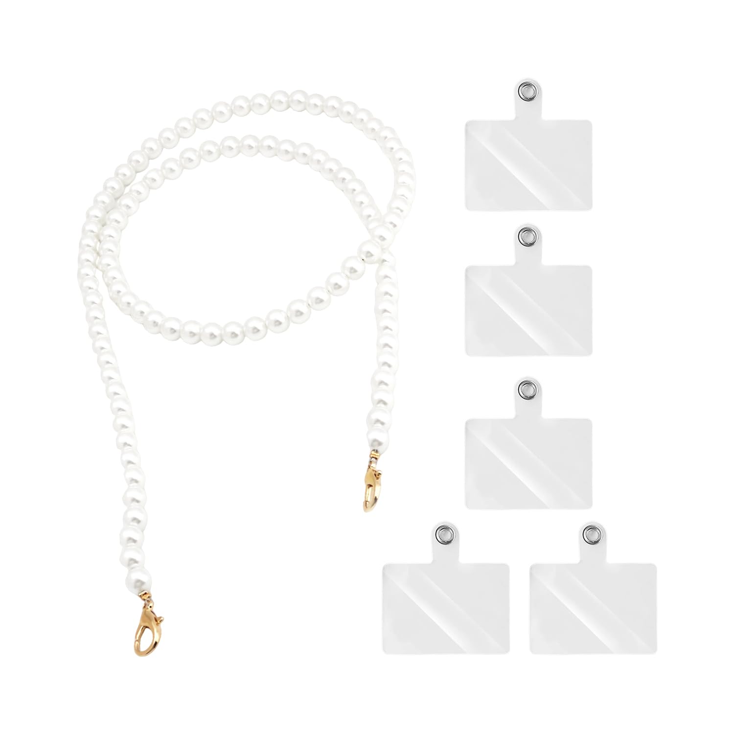 Gdfhbd Shrimp Buckle Gold 1 Pearl Mobile Phone Chain And 4 Transparent Clips, Long High-Value Mobile Phone Lanyard, Double Buckle Anti-Lost Strap Chain, Suitable For Mobile Phone Cases And Bags.