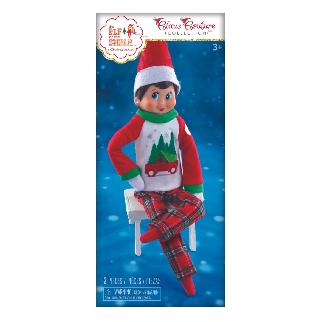 The Elf on the Shelf Claus Couture Tree Farm PJ's Clothes Set for your Scout Elf - Accessories include Tree Farm Graphic PJ Top and Patterned Bottoms