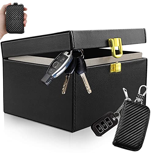 Faraday Box for Car Keys + 1 Pcs Faraday Pouch for Key Fob 3.7 * 6.3 * 4.8in Faraday Key Box Portable Faraday Signal Blocker Bag Keyless Entry Car Keys (Single Lock+1shielding Bag)