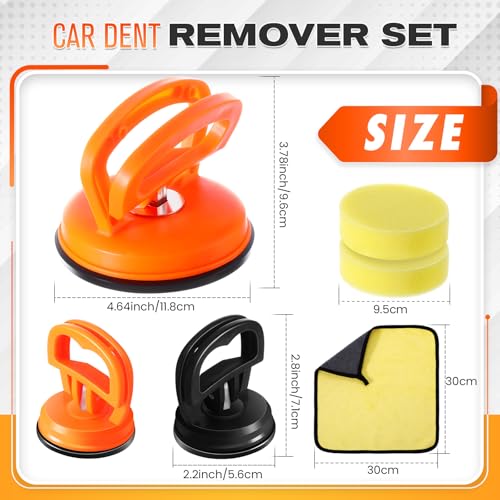 Image of Baderke 5 Packs Car Dent Puller, Dent Repair Kit: Puller Dent Suction Remover Tool with Rag and Sponge for Car Body Dent, Glass, Screen, Tiles & Lifting Objects Moving(Orange+Black+Orange)