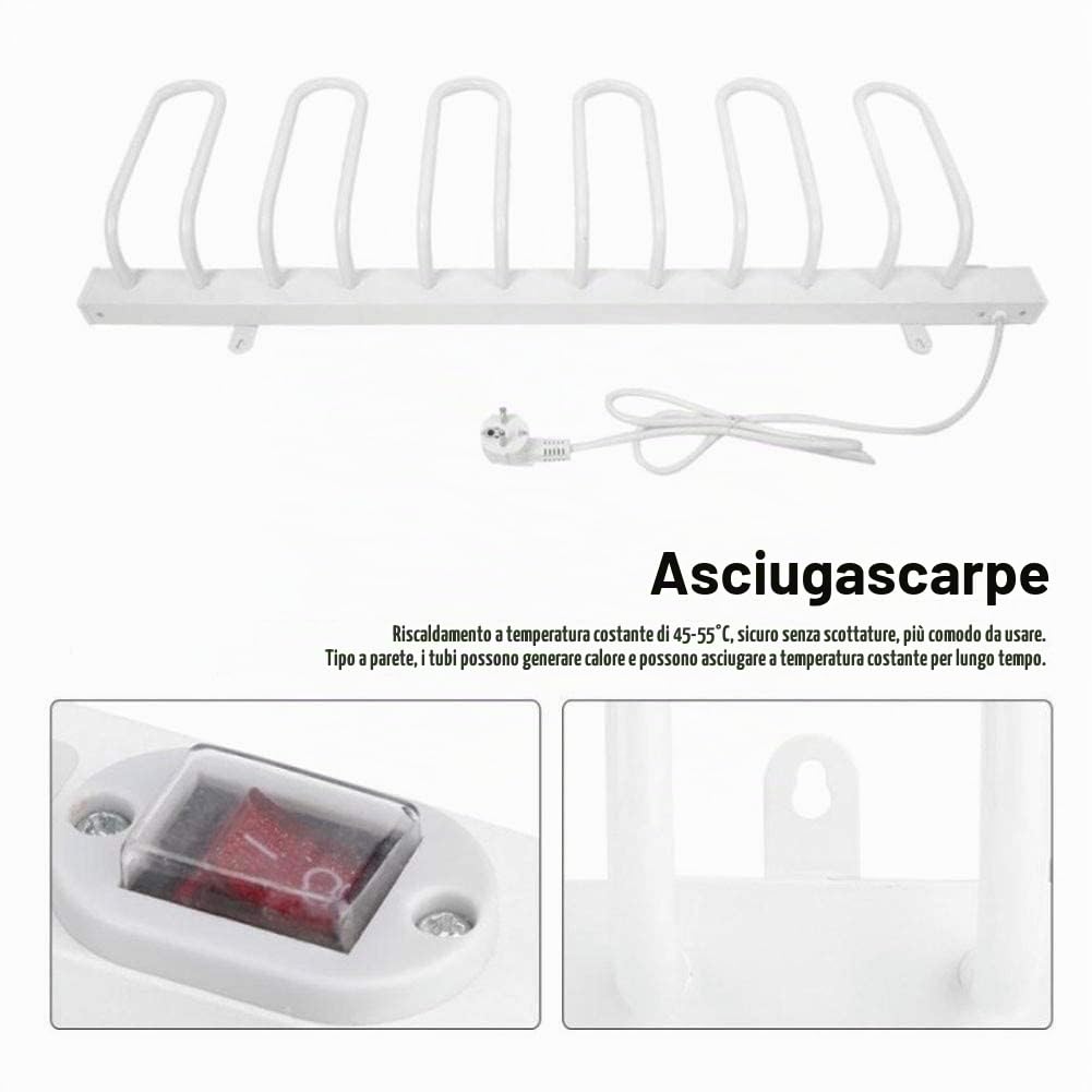 Asciuga Scarponi Elettrico, asciuga Scarpe 6 scalda Scarponi a Parete, scaldascarpe Super Silenzioso Dispositivo derizer Scarpe per Scarpe, Calzini, Cappelli, Presa EU, asciuga Scarponi