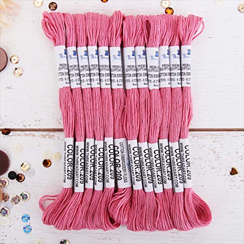 Image of 12 Skeins ThreadArt Cotton Embroidery Floss, Dusty Rose | Long fiber cotton embroidery floss for cross stitch, hand embroidery and bracelets. Six-strand floss separates easily.