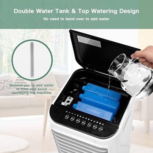 DORTALA Evaporative Air Cooler, 4-in-1 Portable Swamp Cooler with Fan, Humidifier & Anion, 4 Wind Modes, 3 Speeds, Timer, 12L Water Tank, 4 Ice Boxes with Remote Control for Home O image 6