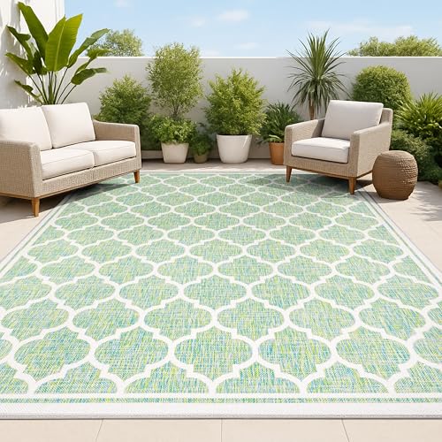 JONATHAN Y Moroccan Trellis Indoor Outdoor Area Rug 3X5 Cream/Green, Trebol Textured Weave for Backyard, Patio, Porch, Easy-Cleaning, High Traffic, Pet-Friendly, Non-Shedding (SMB109I-3)