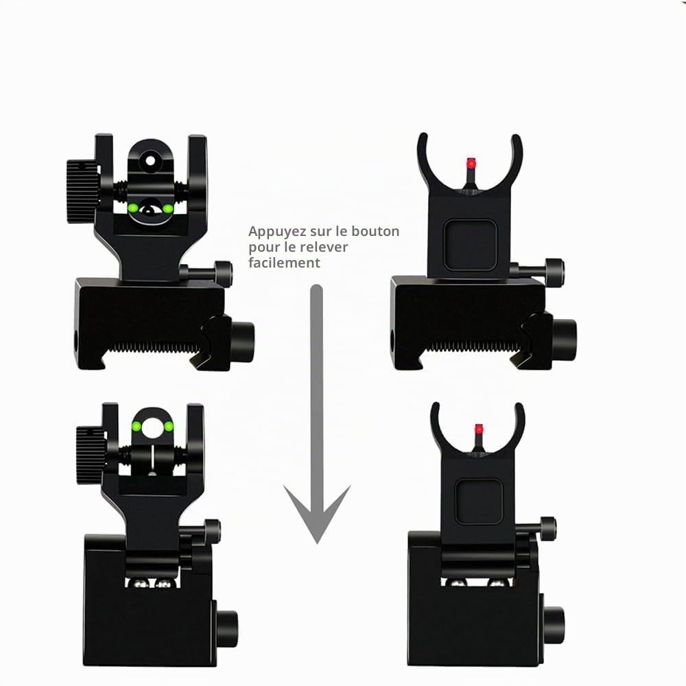 Flip-up Folding Front and Rear Fibre Optic Iron Sight for 21mm Picatinny Rails, with/Without Adjustment Tools