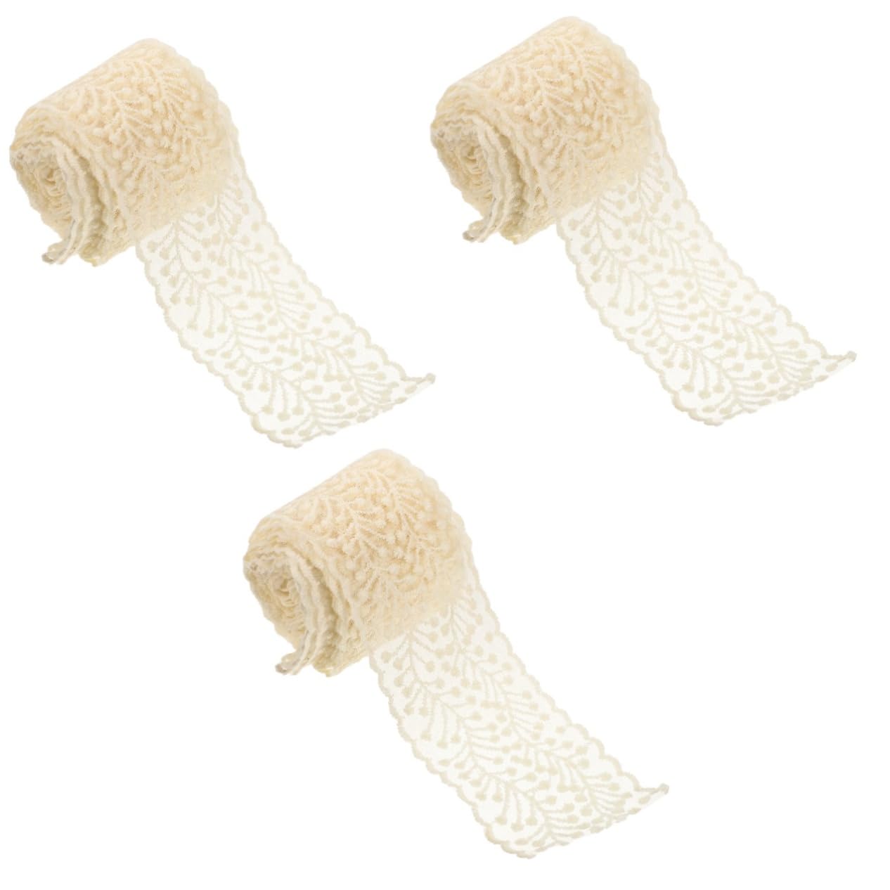 STOBOK 3rollos Cinta De Encaje Para Manualidades y Accesorios De Pelo Metros De Ribete De Encaje Bordado Para Ropa y Decoración Material Para Crear Diademas y Adornos