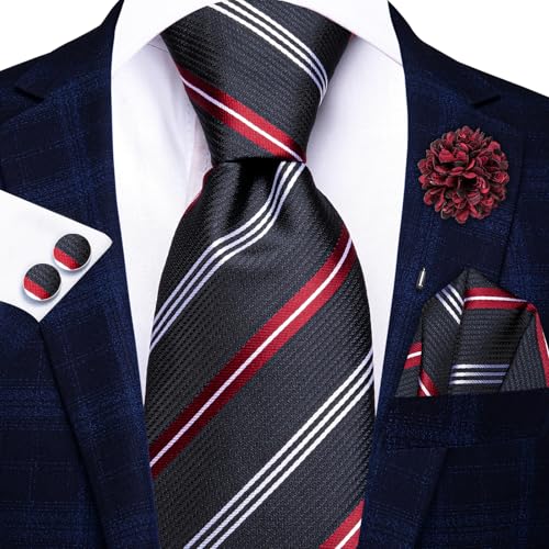 Image of Hi-Tie Men's Silk Ties Formal Woven Classic Necktie Pocket Square Cufflinks Lapel Pin Set Wedding Business