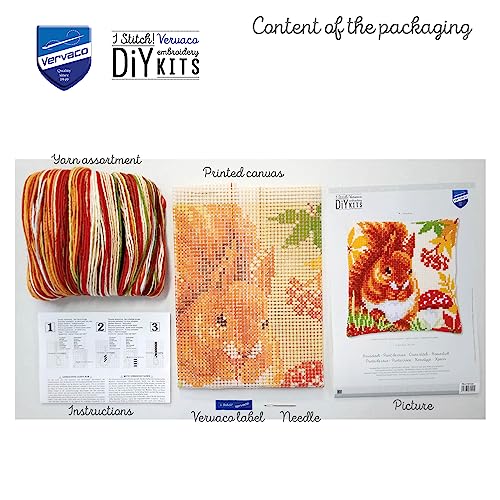 Kit Point de Croix Coussin Écureuil Automne Canevas Imprimé Facile