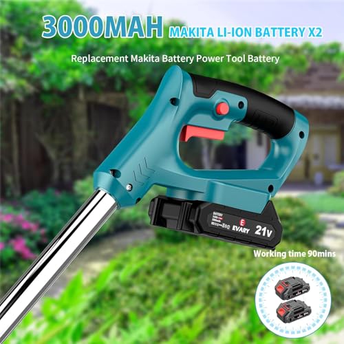 Rasentrimmer mit 2 x 3.0 Akku Freischneider Rasenmäher Schneider heckenschere für Gardena unkrautbürste mit Abnehmbare Rollen,Sägeblatt,Balkenmäher – Bild 5