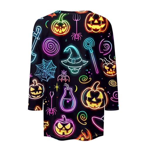 Cute Funny Halloween Shirts for Women Plus Size 3/4 Length Long Sleeve Womens Tops Witch Gothic Renaissance Shirt